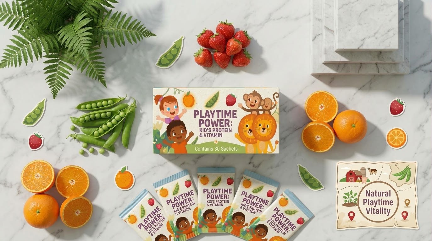 Box and sachets with fruits
