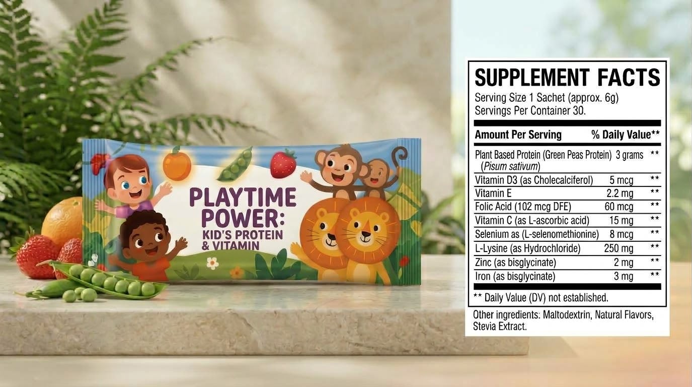 Sachet with supplement facts